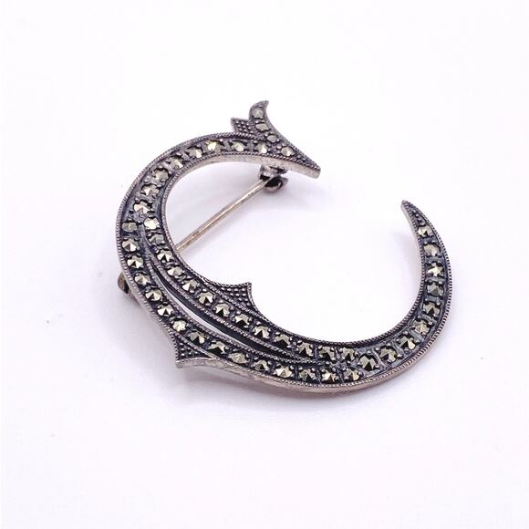 Heirloom 73 Vintage Creations Sterling Silver And Marcasite Brooch 1.5” Letter C - Picture 6 of 6
